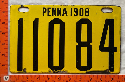 1908 Pennsylvania #11084 Passenger License Plate