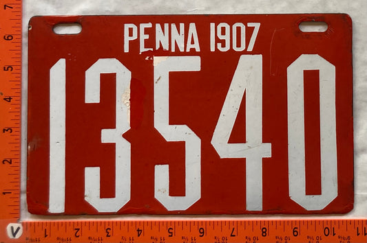 1907 Pennsylvania #13540 Passenger License Plate