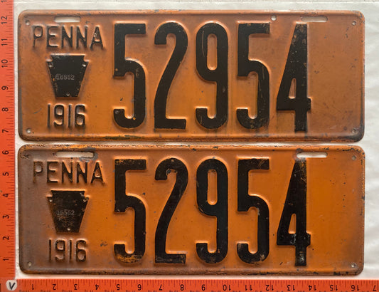 1916 Pennsylvania #52954 Passenger License Plate (Pair)