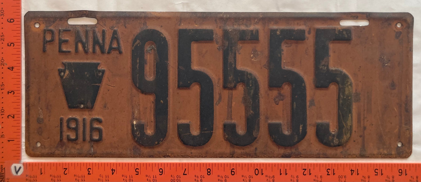 1916 Pennsylvania #95555 Passenger License Plate