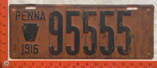1916 Pennsylvania #95555 Passenger License Plate