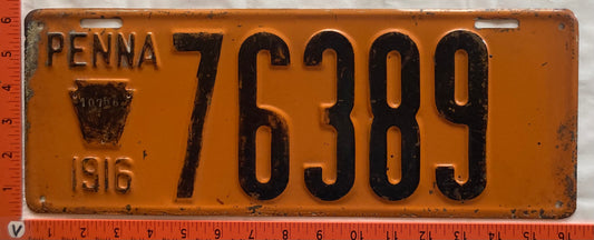 1916 Pennsylvania #76389 Passenger License Plate