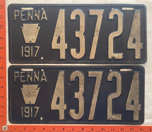 1917 Pennsylvania #43724 Passenger License Plate (Pair)