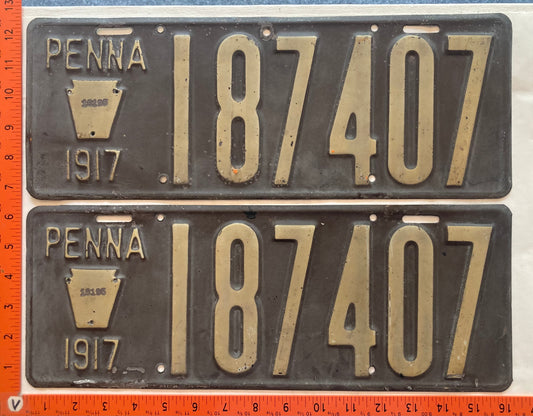 1917 Pennsylvania #187407 Passenger License Plate (Pair)