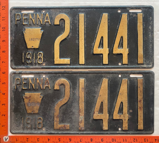 1918 Pennsylvania #21441 Passenger License Plate (Pair)