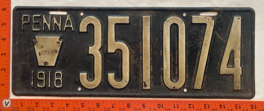 1918 Pennsylvania #351074 Passenger License Plate