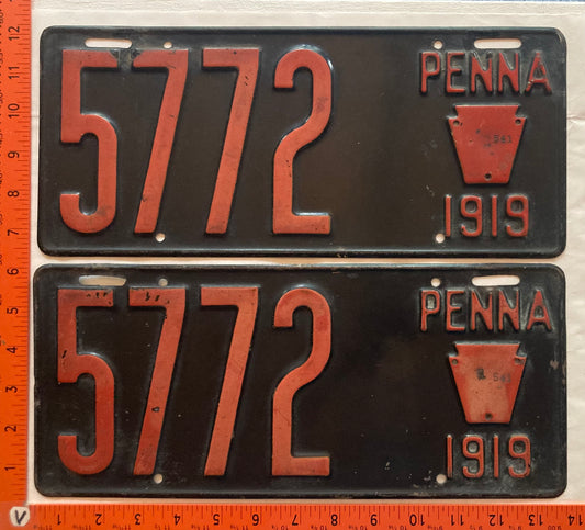 1919 Pennsylvania #5772 Passenger License Plate (Pair)
