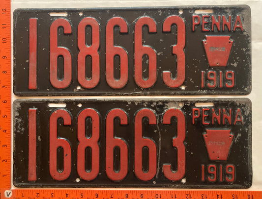 1919 Pennsylvania #168663 Passenger License Plate (Pair)