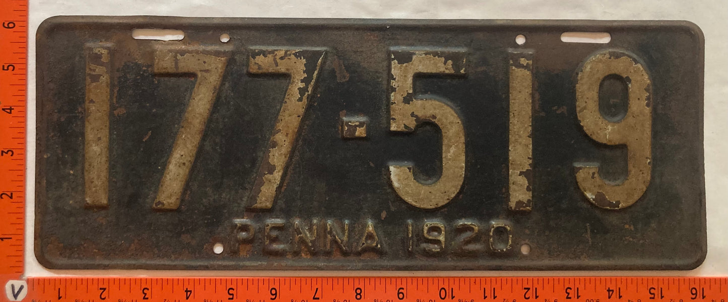 1920 Pennsylvania #177-519 Passenger License Plate
