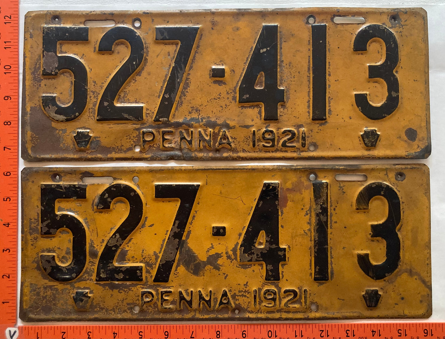 1921 Pennsylvania #527-413 Passenger License Plate (Pair)