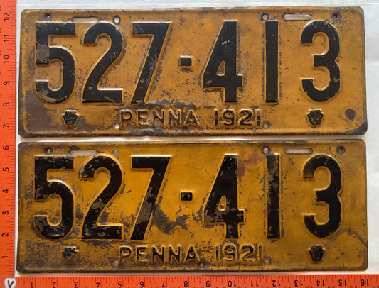 1921 Pennsylvania #527-413 Passenger License Plate (Pair)