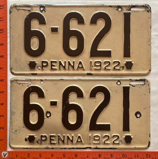 1922 Pennsylvania #6-621 Passenger License Plate (Pair)