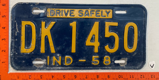 1958 Indiana #DK 1450 Passenger License Plate