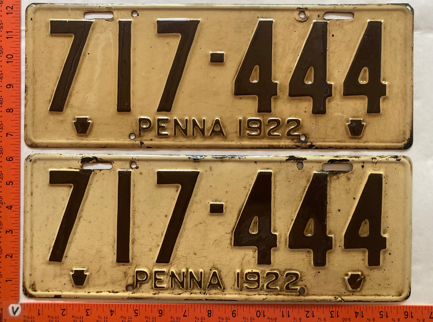 1922 Pennsylvania #717-444 Passenger License Plate (Pair)
