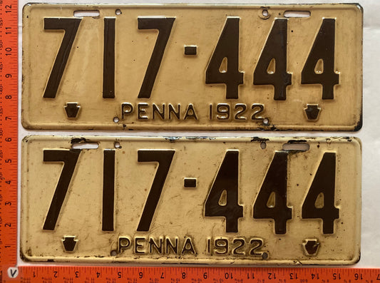 1922 Pennsylvania #717-444 Passenger License Plate (Pair)