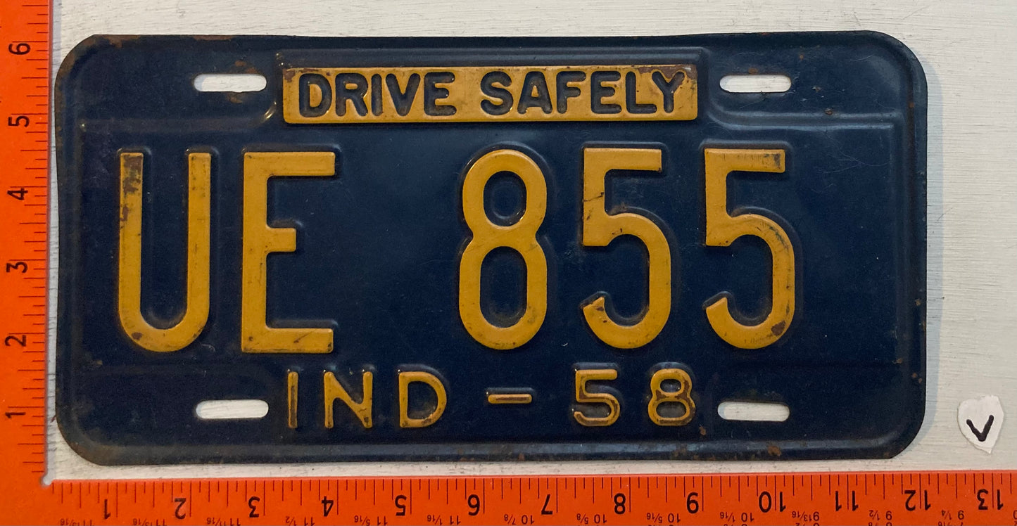 1958 Indiana #UE 855 Passenger License Plate
