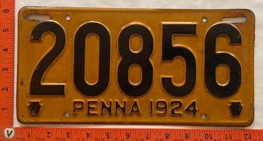 1924 Pennsylvania #20856 Passenger License Plate