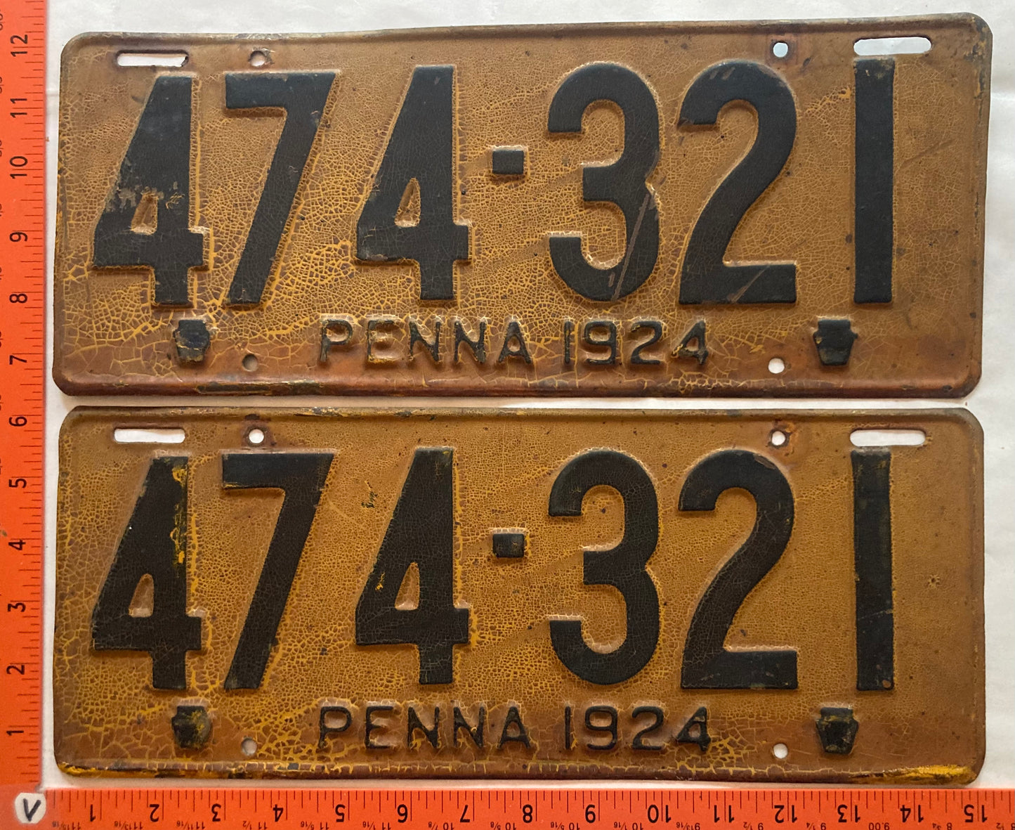 1924 Pennsylvania #474-321 Passenger License Plate (Pair)