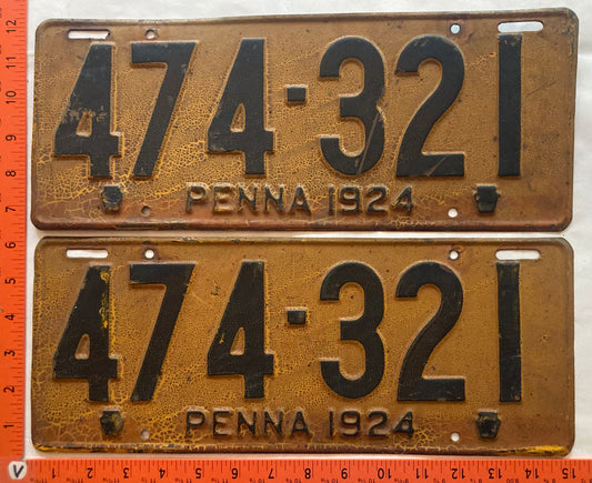 1924 Pennsylvania #474-321 Passenger License Plate (Pair)