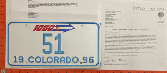 1996 Colorado Grand 1000 Passenger License Plate # 51
