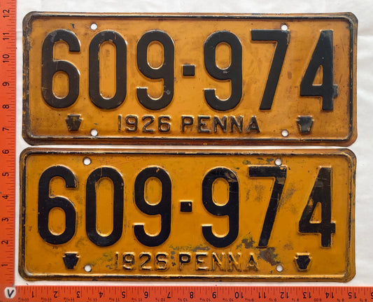 1926 Pennsylvania #609-974 Passenger License Plate (Pair)