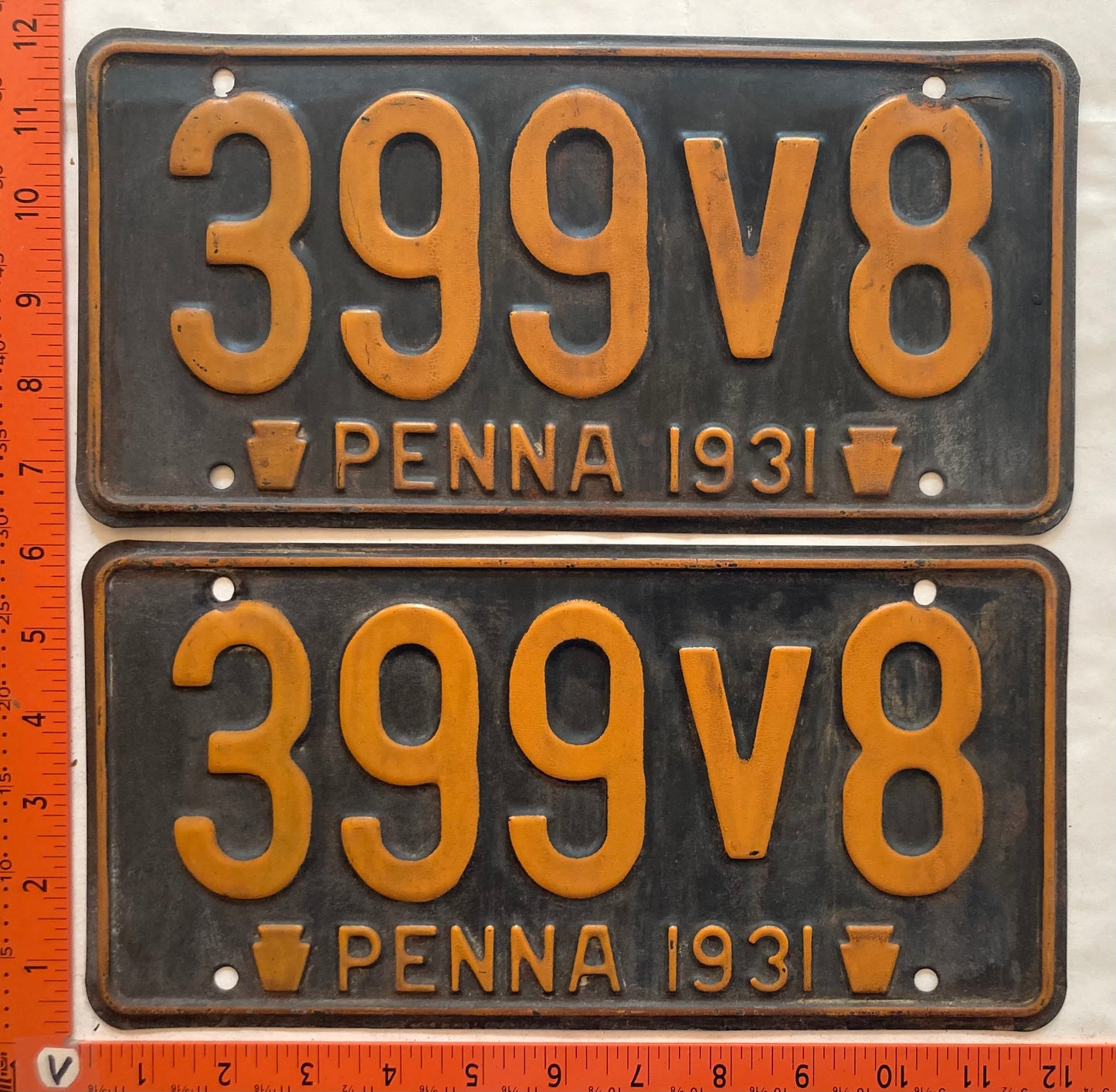 1931 Pennsylvania #399V8 Passenger License Plate (Pair)
