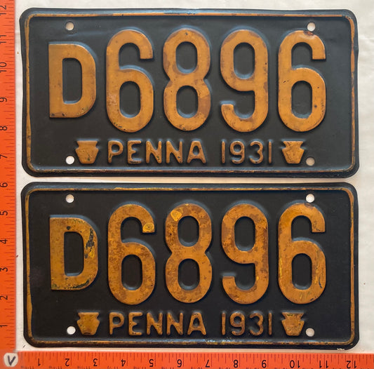 1931 Pennsylvania #D6896 Passenger License Plate (Pair)