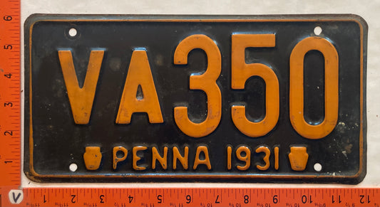1931 Pennsylvania #VA350 Passenger License Plate