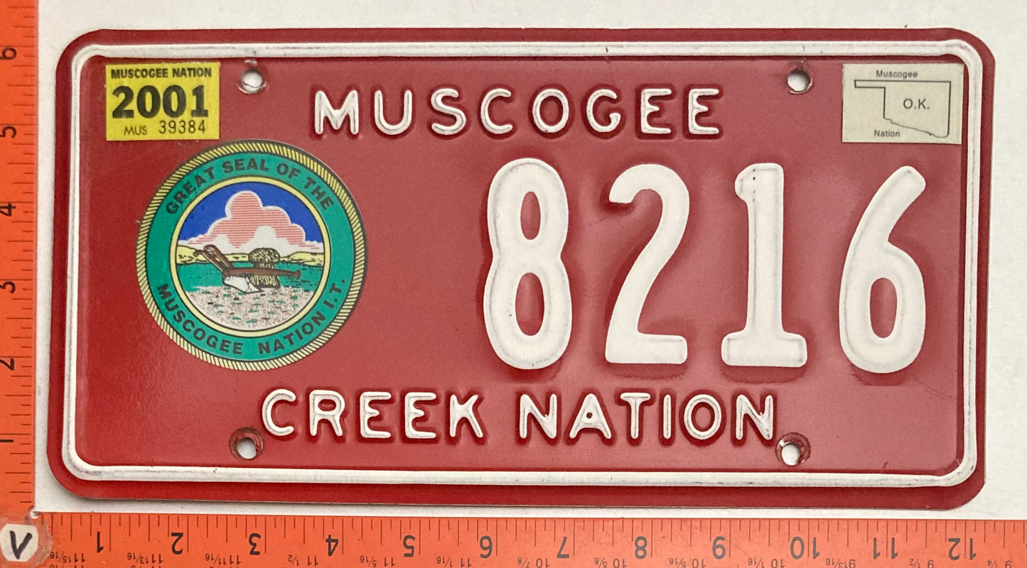 2001 Muscogee Creek Nation Tribe, Oklahoma #8216 Passenger License Plate