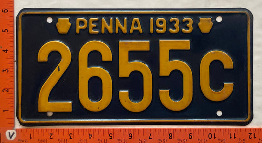 1933 Pennsylvania #2655C Passenger License Plate