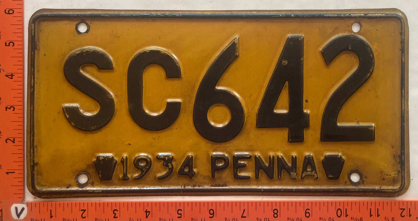 1934 Pennsylvania #SC642 Passenger License Plate
