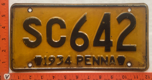 1934 Pennsylvania #SC642 Passenger License Plate