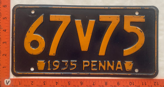 1935 Pennsylvania #67V75 Passenger License Plate