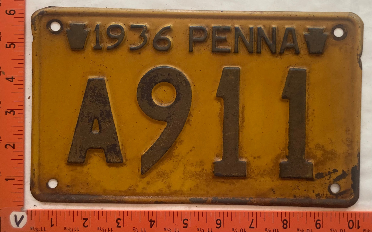 1936 Pennsylvania #A911 Passenger License Plate
