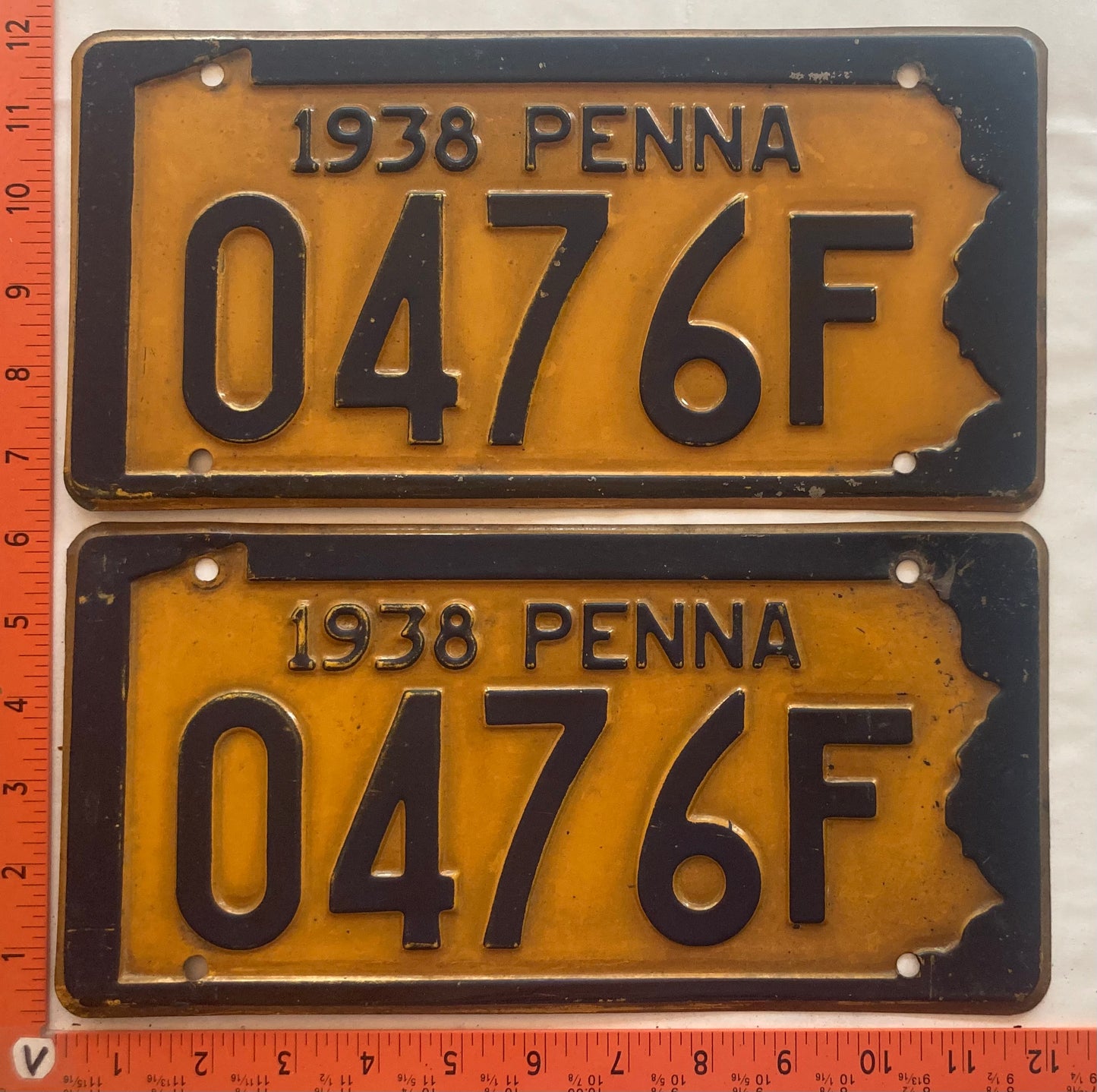 1938 Pennsylvania #0476F Passenger License Plate (Pair)