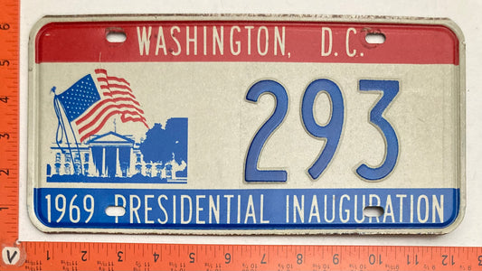 1969 Washington, DC #293 Presidential Inaugural Passenger License Plate