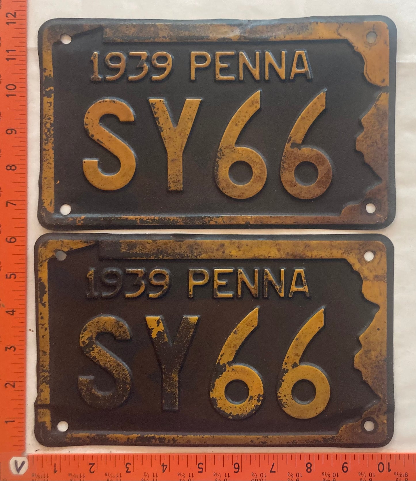 1939 Pennsylvania #SY66 Passenger License Plate (Pair)