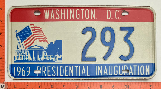 1969 Washington, DC #293 Presidential Inaugural Passenger License Plate