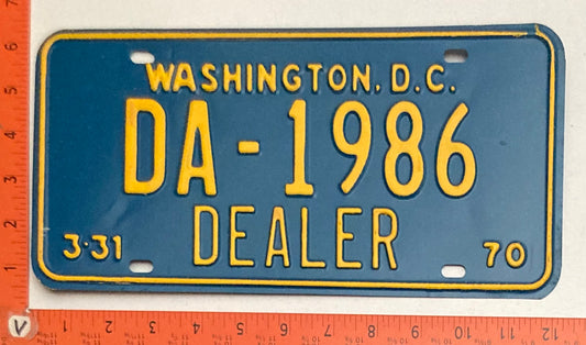 1970 Washington, DC #DA-1986 Dealer License Plate