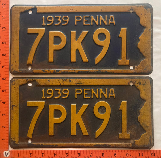 1939 Pennsylvania #7PK91 Passenger License Plate (Pair)