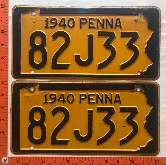 1940 Pennsylvania #82J33 Passenger License Plate (Pair)