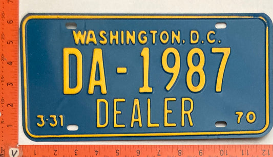 1970 Washington, DC #DA-1987 Dealer License Plate