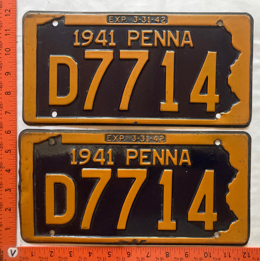 1941 Pennsylvania #D7714 Passenger License Plate (Pair)