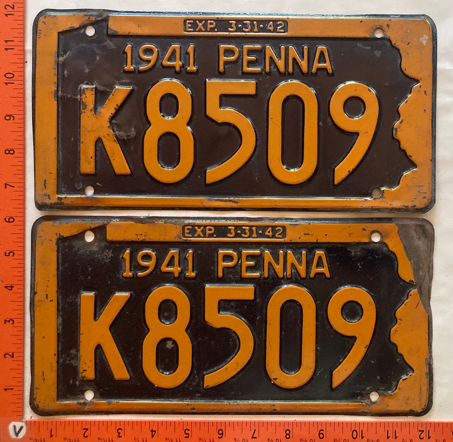 1941 Pennsylvania #K8509 Passenger License Plate (Pair)