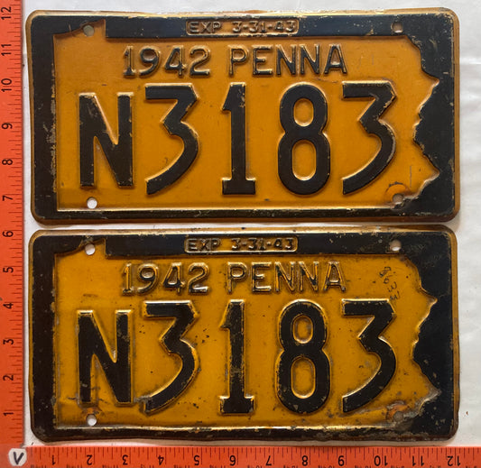 1942 Pennsylvania #N3183 Passenger License Plate (Pair)