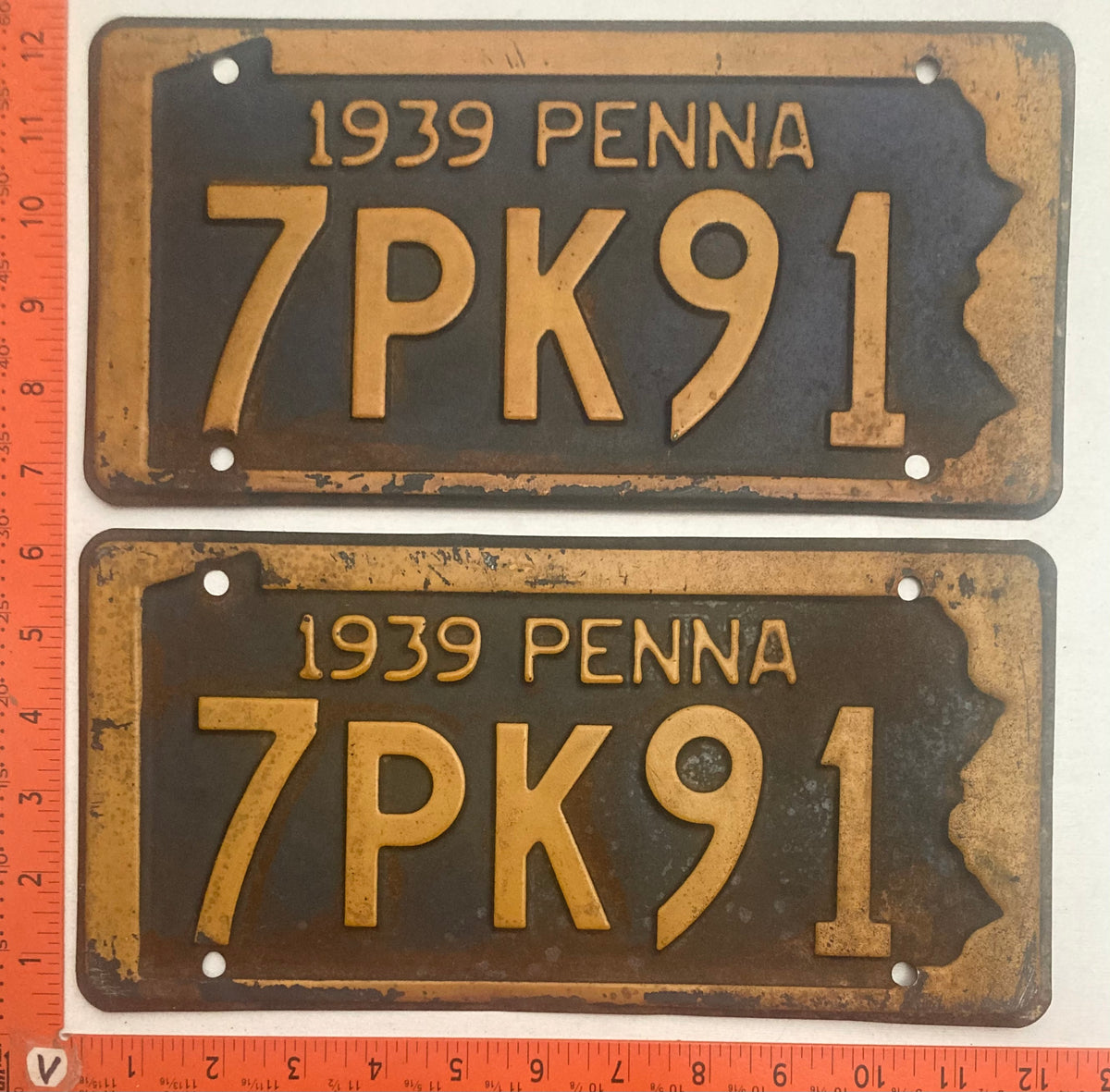 1939 Pennsylvania #7PK91 Passenger License Plate (Pair)