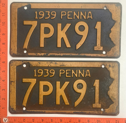 1939 Pennsylvania #7PK91 Passenger License Plate (Pair)