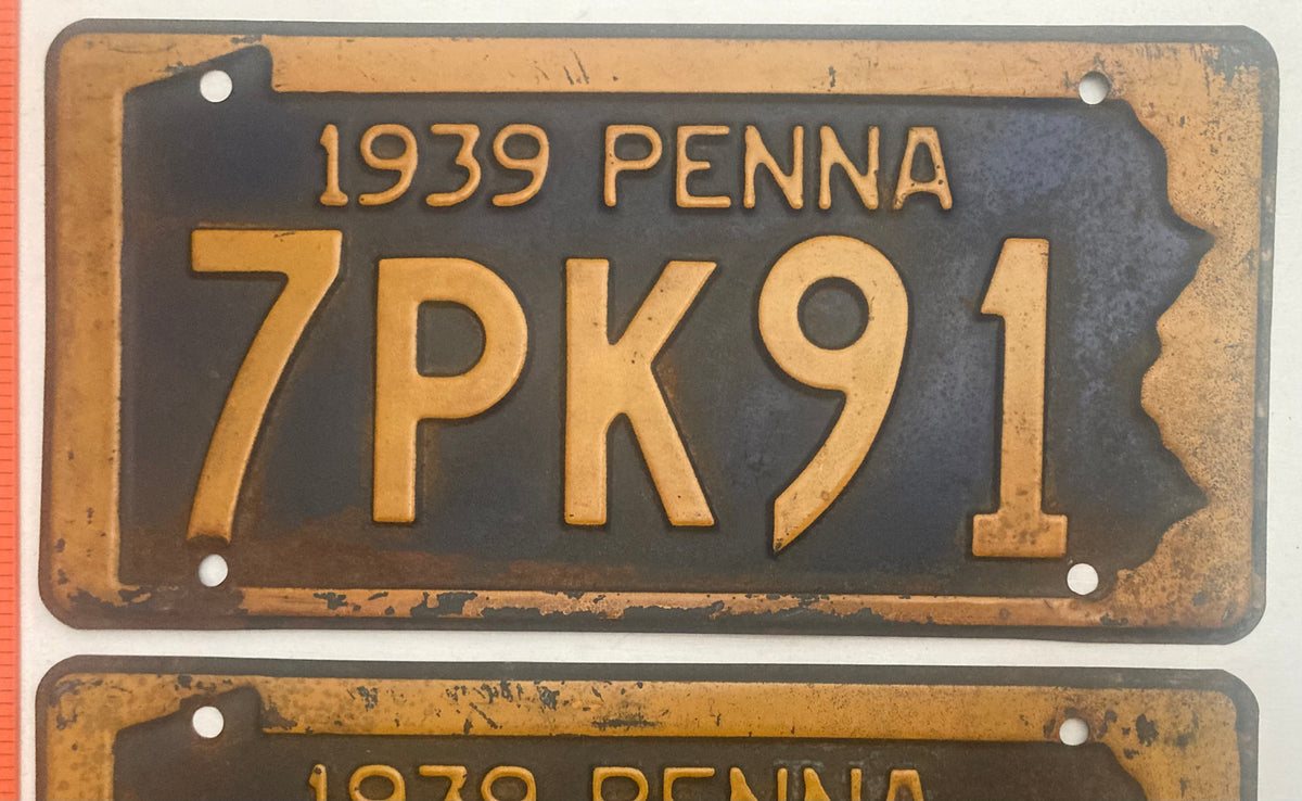 1939 Pennsylvania #7PK91 Passenger License Plate (Pair)