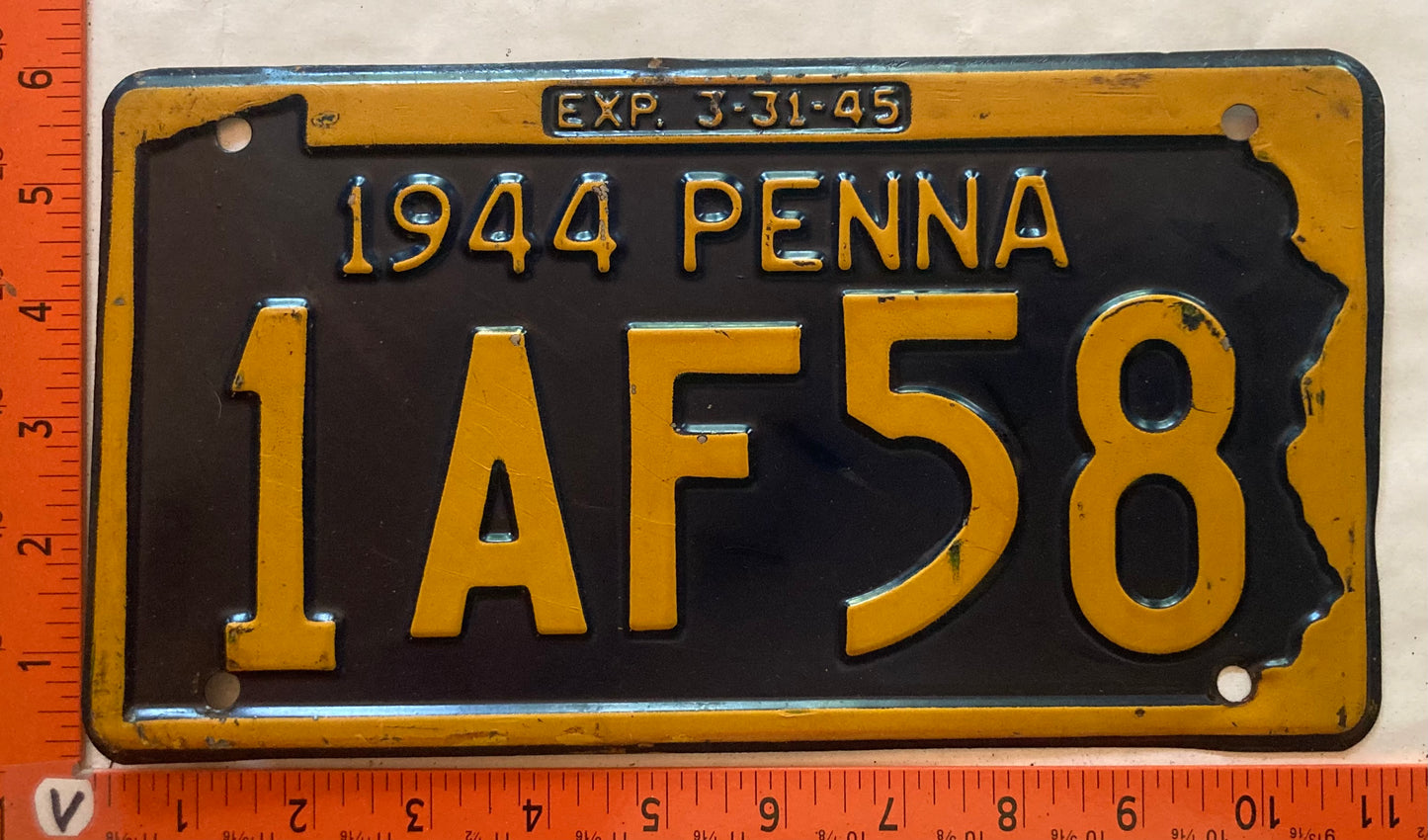 1944 Pennsylvania #1AF58 Passenger License Plate