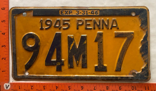 1945 Pennsylvania #94M17 Passenger License Plate